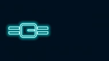 Siyah arkaplanda isim etiketi simgesi olan parlak neon çizgisi. Evcil hayvanlar için basit malzemeler. Kedi köpek bakımı. Evcil hayvan zincirleri. 4K Video hareketli grafik canlandırması