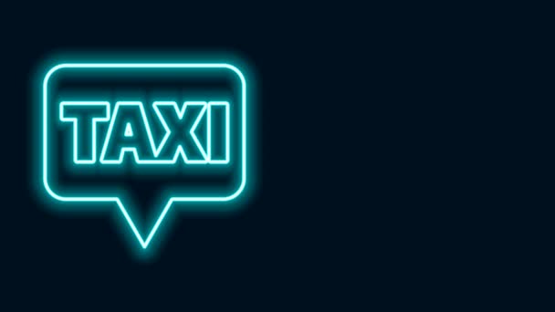 Светящаяся неоновая линия Указатель карты с значком такси изолирован на черном фоне. Символ местоположения. Видеографическая анимация 4K — стоковое видео