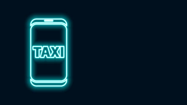 Linha de néon brilhante Táxi chamada telefone serviço ícone isolado no fundo preto. Táxi para smartphone. Animação gráfica em movimento de vídeo 4K — Vídeo de Stock