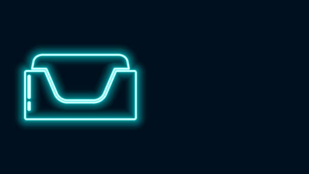 Icono de cama de mascota de línea de neón brillante aislado sobre fondo negro. Animación gráfica de vídeo 4K — Vídeo de stock