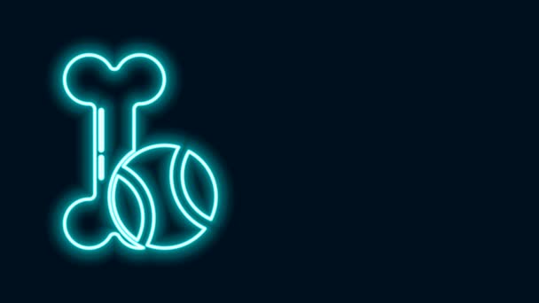 Glødende neon linje Pet legetøj knogle gummi og kugle ikon isoleret på sort baggrund. 4K Video bevægelse grafisk animation – Stock-video