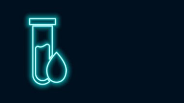 Parlayan neon hattı petrol test tüpü simgesi siyah arkaplanda izole edildi. 4K Video hareketli grafik canlandırması