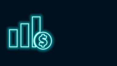 Parlayan neon hattı pasta grafiği bilgisi ve dolar sembolü simgesi siyah arkaplanda izole edilmiş. Diyagram çizelgesi. 4K Video hareketli grafik canlandırması