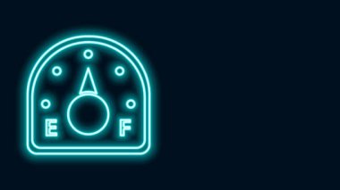 Parlayan neon hattı motor gaz göstergesi simgesi siyah arkaplanda izole edildi. Yakıt göstergesi boş. Tam depo göstergesi. 4K Video hareketli grafik canlandırması