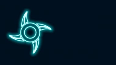 Parlayan neon hattı Japon ninja shuriken simgesi siyah arkaplanda izole edildi. 4K Video hareketli grafik canlandırması