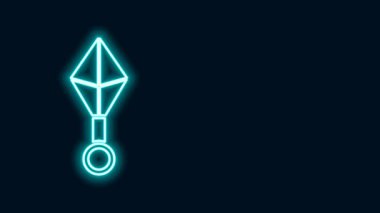 Parlayan neon hattı Japon ninja shuriken simgesi siyah arkaplanda izole edildi. 4K Video hareketli grafik canlandırması