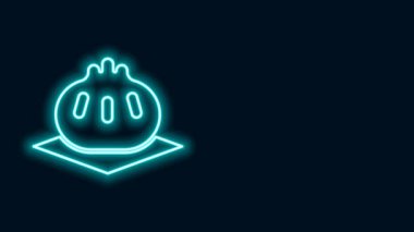 Kesme tahtası simgesinde parlayan neon hattı Khinkali siyah arkaplanda izole edildi. Geleneksel Gürcü hamur tatlısı. 4K Video hareketli grafik canlandırması