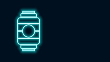Parlayan neon hattı Japon kağıt fener ikonu siyah arka planda izole edildi. 4K Video hareketli grafik canlandırması