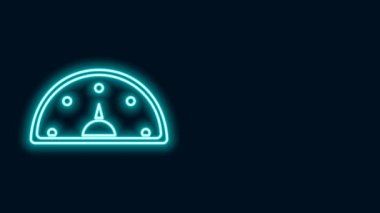 Parlayan neon çizgi hız göstergesi simgesi siyah arkaplanda izole edildi. 4K Video hareketli grafik canlandırması