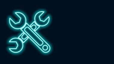 Parlayan neon çizgi Wrench simgesi siyah arkaplanda izole edildi. Anahtar simgesi. 4K Video hareketli grafik canlandırması