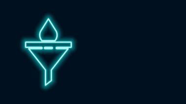 Parlayan neon hattı huni veya filtre ve motor yağı damlası simgesi siyah arkaplanda izole edildi. 4K Video hareketli grafik canlandırması