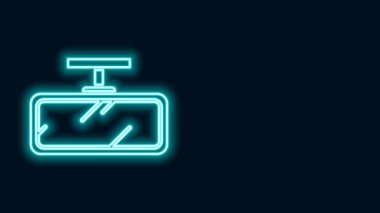 Parlak neon çizgili araba aynası ikonu siyah arkaplanda izole edildi. 4K Video hareketli grafik canlandırması