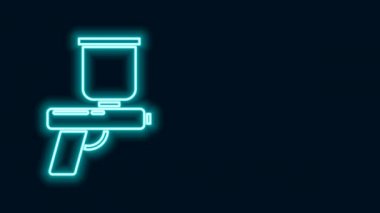 Parlak neon çizgili sprey tabanca ikonu siyah arkaplanda izole edildi. 4K Video hareketli grafik canlandırması