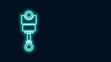 Parlayan neon çizgisi motor piston simgesi siyah arkaplanda izole edildi. Araba motoru pistonu işareti. 4K Video hareketli grafik canlandırması