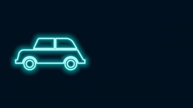Parlayan neon hattı siyah arka planda izole edilmiş bir araba simgesi. 4K Video hareketli grafik canlandırması