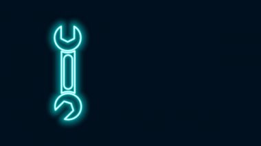 Parlayan neon çizgi Wrench simgesi siyah arkaplanda izole edildi. Anahtar simgesi. 4K Video hareketli grafik canlandırması