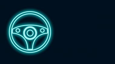 Parlayan neon çizgisi direksiyon simgesi siyah arkaplanda izole edildi. Araba tekeri ikonu. 4K Video hareketli grafik canlandırması