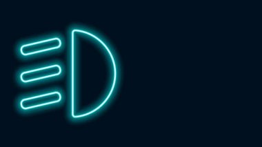 Parlayan neon hattı Yüksek Işın simgesi siyah arkaplanda izole edildi. Araba farları. 4K Video hareketli grafik canlandırması