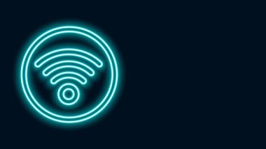 Parlayan neon hattı kablosuz internet ağı sembolü simgesi siyah arkaplanda izole edildi. 4K Video hareketli grafik canlandırması
