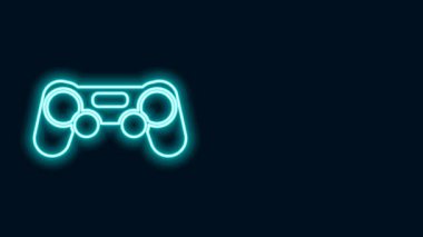 Parlayan neon hattı Gamepad simgesi siyah arkaplanda izole edildi. Oyun kontrolörü. 4K Video hareketli grafik canlandırması