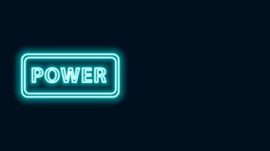 Parlayan neon hattı güç simgesi siyah arkaplanda izole edildi. Başlat işareti. 4K Video hareketli grafik canlandırması