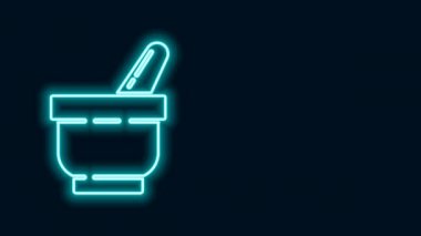 Parlayan neon hattı havan ve tokmak simgesi siyah arkaplanda izole edildi. 4K Video hareketli grafik canlandırması