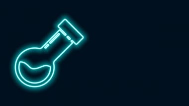 Parlayan neon hattı test tüpü ve kimyasal test ikonu siyah arkaplanda izole edildi. Laboratuvar cam levhası. 4K Video hareketli grafik canlandırması
