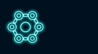 Parlayan neon hattı kimyasal formül ikonu siyah arkaplanda izole edildi. Yenilikçi tıp, sağlık, araştırma ve bilim için soyut altıgen. 4K Video hareketli grafik canlandırması