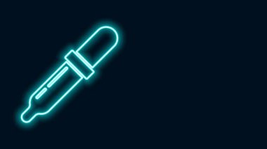Parlayan neon hattı Pipette simgesi siyah arkaplanda izole edildi. Tıbbi elementler, kimya laboratuarı ekipmanları. Tıp sembolü. 4K Video hareketli grafik canlandırması