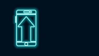 Parlayan neon hattı Smartphone, siyah arkaplanda izole edilmiş cep telefonu simgesi. 4K Video hareketli grafik canlandırması