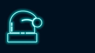 Parlayan neon hattı Noel Baba şapkası simgesi siyah arka planda izole edilmiş. Mutlu Noeller ve mutlu yıllar. 4K Video hareketli grafik canlandırması