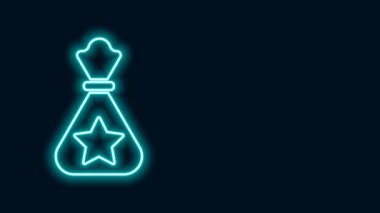 Parlayan neon hattı Noel Baba hediye çantası simgesi siyah arka planda izole edilmiş. Noel hediyeleri çuvalı. Mutlu Noeller ve mutlu yıllar. 4K Video hareketli grafik canlandırması