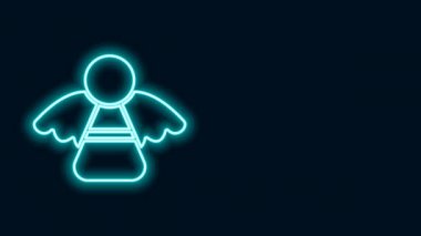 Parlayan neon hattı, siyah arka planda izole edilmiş Noel meleği ikonu. 4K Video hareketli grafik canlandırması