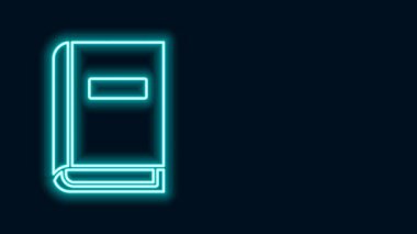Parlayan neon hattı Kullanıcı elle simgesi siyah arkaplanda izole edildi. Kullanıcı rehberi kitabı. Talimat işareti. Kullanmadan önce oku. 4K Video hareketli grafik canlandırması
