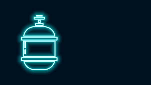 Gloeiende neon lijn Propaan gas tank pictogram geïsoleerd op zwarte achtergrond. Ontvlambaar gas tank icoon. 4K Video motion grafische animatie — Stockvideo
