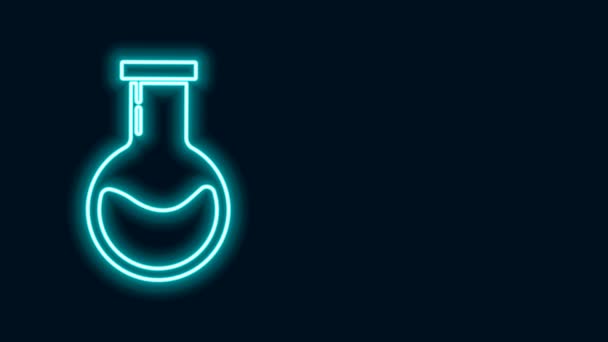 Świecąca neonowa linia probówki i kolby - chemiczna laboratoryjna ikona badania wyizolowana na czarnym tle. Szkło laboratoryjne. 4K Animacja graficzna ruchu wideo — Wideo stockowe