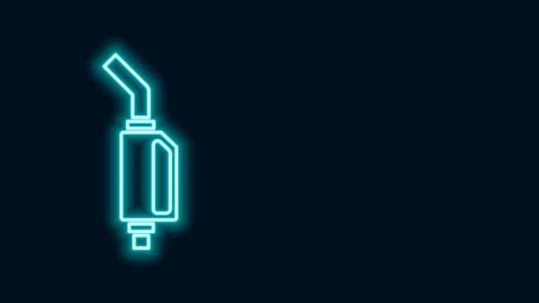 Világító neon vonal benzinpumpa fúvóka ikon elszigetelt fekete alapon. Üzemanyagszivattyú benzinkút. Üzemanyag-feltöltő tábla. A benzinkút ikonja. 4K Videó mozgás grafikus animáció — Stock videók