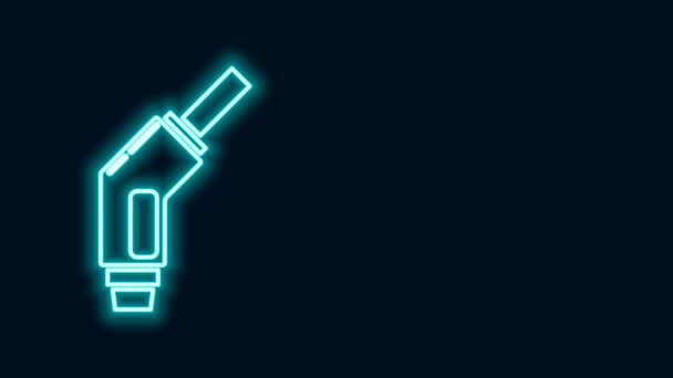 Leuchtende Neon-Linie Benzinpumpe Düse Symbol isoliert auf schwarzem Hintergrund. Tankstelle mit Benzinpumpe. Tankschild. Tankstellen-Symbol. 4K Video Motion Grafik Animation — Stockvideo