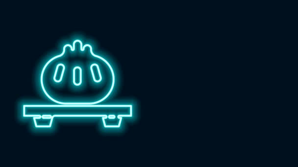 Linha de néon brilhante Dumpling no ícone de placa de corte isolado no fundo preto. Prato chinês tradicional. Animação gráfica em movimento de vídeo 4K — Vídeo de Stock