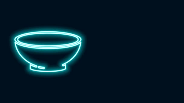 Gloeiende neon lijn Bowl van hete soep pictogram geïsoleerd op zwarte achtergrond. 4K Video motion grafische animatie — Stockvideo