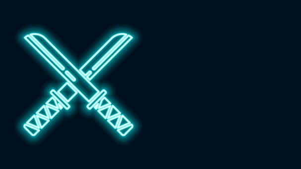 Glowing neon line Traditional Japanese katana icon isolated on black background. Japanese sword. 4K Video motion graphic animation — Stock Video