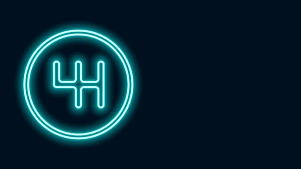 Gloeiende neon lijn Versnellingspook pictogram geïsoleerd op zwarte achtergrond. Transmissie icoon. 4K Video motion grafische animatie — Stockvideo
