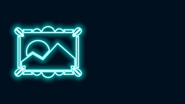 Glowing neon line Picture landscape icon isolated on black background. 4K Video motion graphic animation — Stock Video