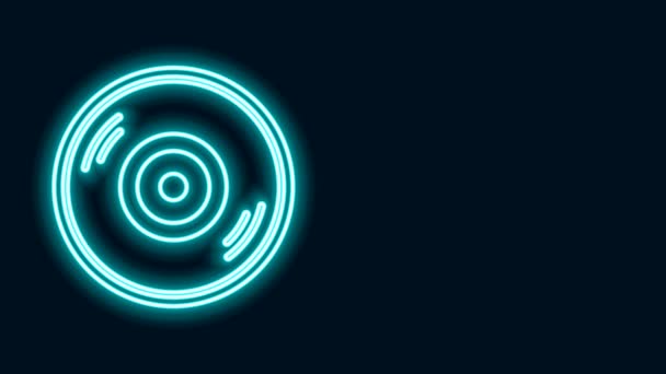 Glowing neon line Vinyl disk icon isolated on black background. 4K Video motion graphic animation — Stock Video