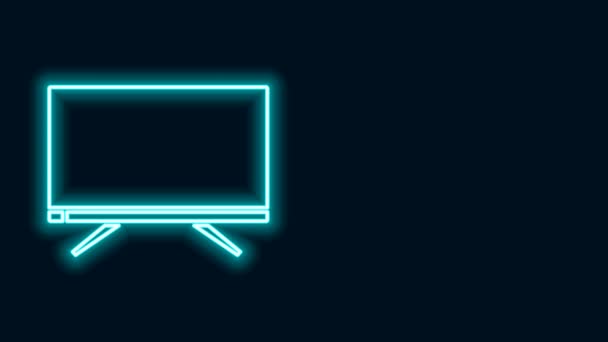 Glowing neon line Smart Tv icon isolated on black background. Television sign. 4K Video motion graphic animation — Stock Video