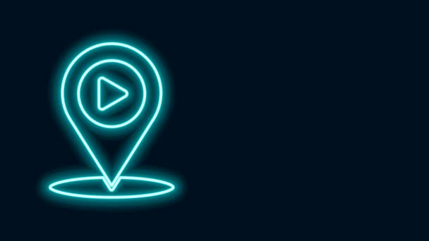Siyah arkaplanda pin konumu simgesi izole edilmiş parlayan neon hattı dijital ortam oyunu. 4K Video hareketli grafik canlandırması — Stok video