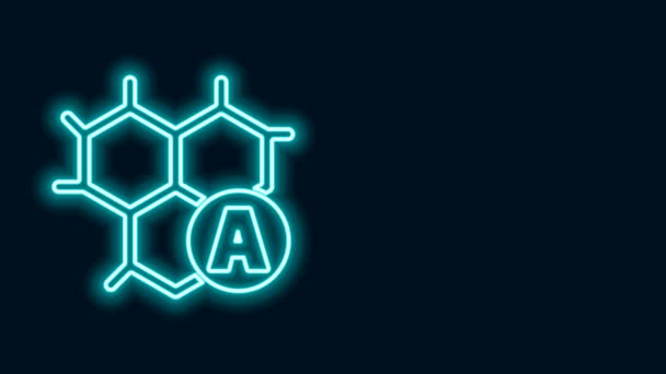 Светящаяся неоновая линия Химическая формула значок изолирован на черном фоне. Абстрактный шестиугольник для инновационной медицины, здравоохранения, исследований и науки. Видеографическая анимация 4K — стоковое видео