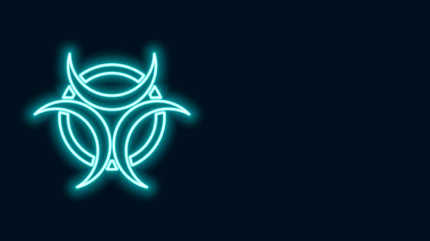 Ligne lumineuse néon icône symbole de danger biologique isolé sur fond noir. Animation graphique de mouvement vidéo 4K — Video