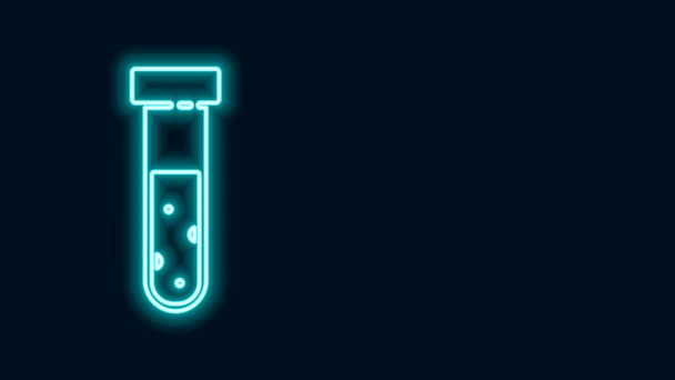 Светящаяся неоновая линия Тестовая трубка и значок лабораторного теста фляжки изолированы на черном фоне. Знак лабораторной посуды. Видеографическая анимация 4K — стоковое видео