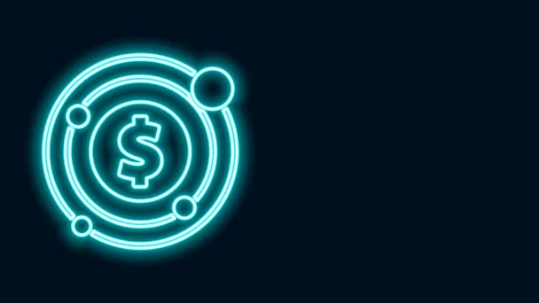 Glødende neon linje Mål med dollar symbol ikon isoleret på sort baggrund. Investeringsikonet. Vellykket forretningskoncept. Kontant eller penge. 4K Video bevægelse grafisk animation – Stock-video